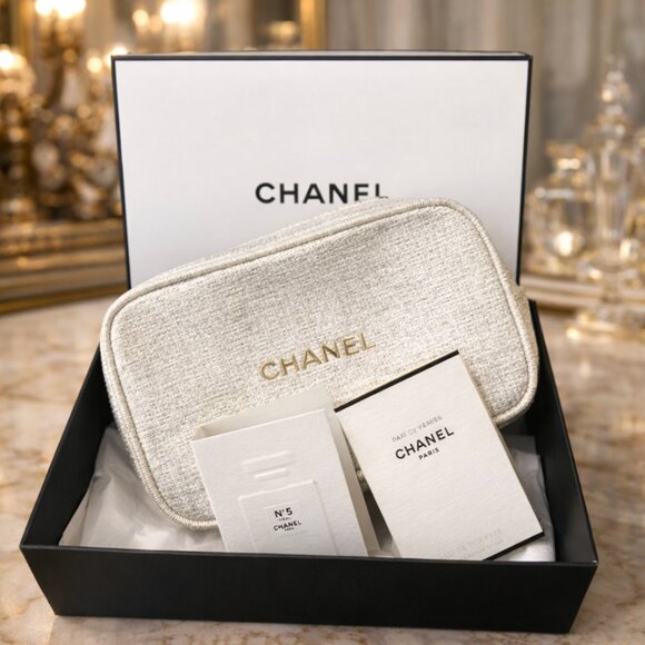 CHANEL Handbags - NWT CHANEL Beauty Pouch Make Up Bag + 2 Free Chanel Samples & Chanel Box